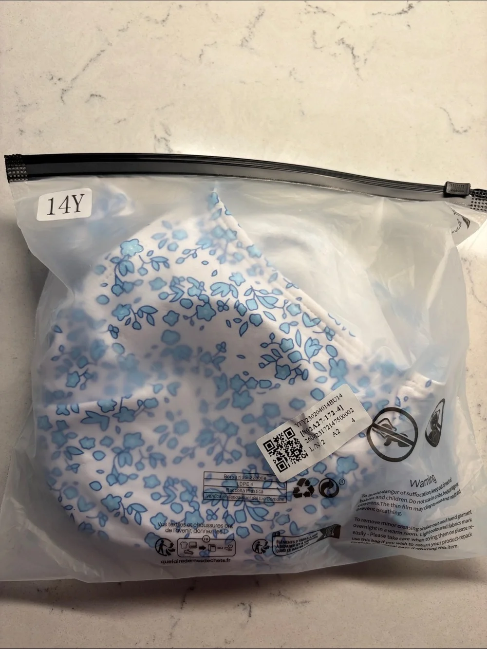 Girls size 14y Two-Piece Floral Bikini - Light Blue & White